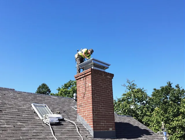 Hemet Chimney Sweep technician measuring a chimney cap in Hemet, CA