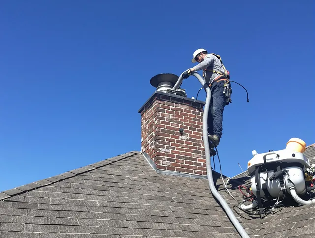 Dedicated Hemet Chimney Sweep team member cleaning a chimney in Hemet, CA