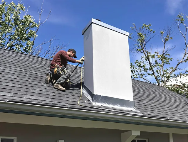 Hemet Chimney Sweep team member finishing chimney construction in Hemet, CA