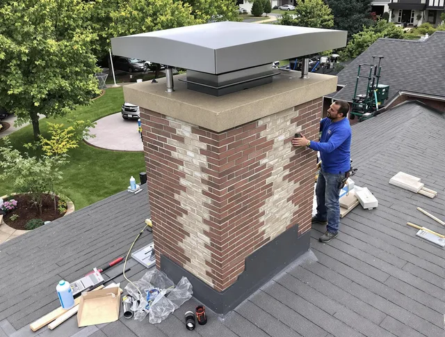 Hemet Chimney Sweep team working on a custom chimney remodel in Hemet, CA