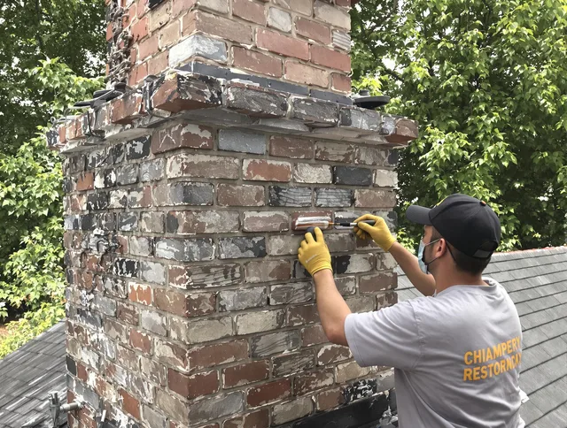 In-progress chimney restoration by Hemet Chimney Sweep in Hemet, CA
