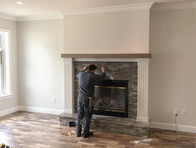 Hemet Chimney Sweep finishing a custom fireplace install in Hemet, CA